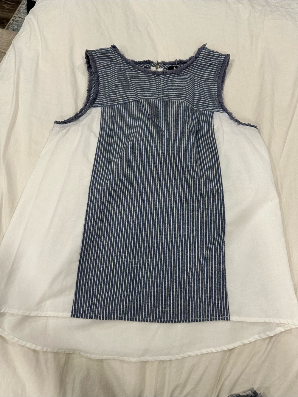 Girls' Navy Stripe & White Sleeveless Dress